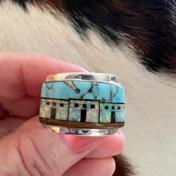 ❤️ Signed 925 Zuni Galaxy Micro Inlaid Pueblo Ring Sz 9.5 Native “Z” Unisex 8.3G - Picture 11 of 13